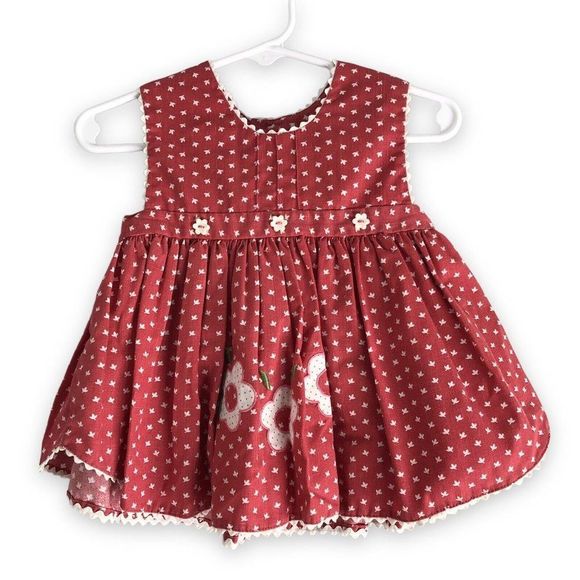 Baby Togs Other - Vintage Girls Pinafore Circle Dress 18 Months Polka Dot Floral Button Tie Waist